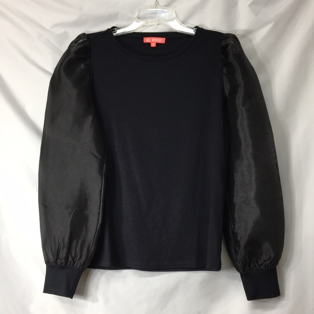 All Worthy Women’s Black Sheer Puff Sleeve Blouse Size XXS Like-NEW Condition